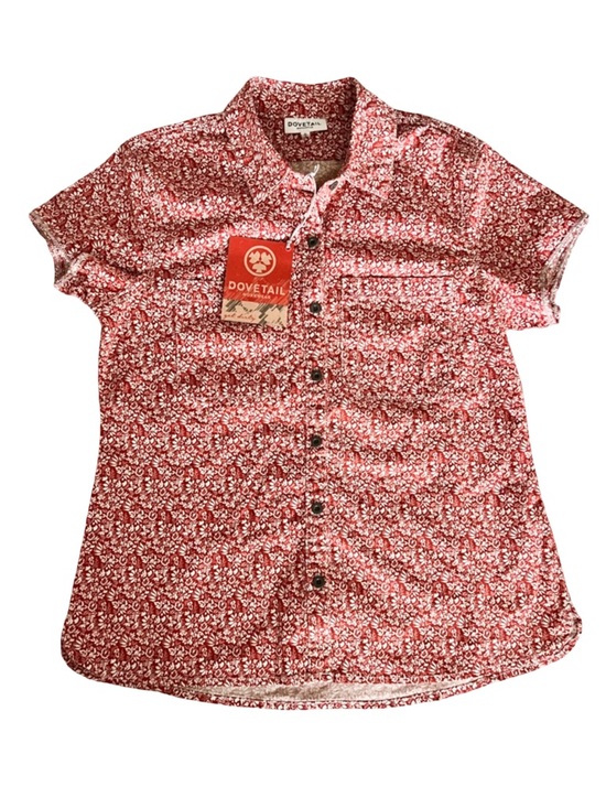 Tops - NWT: Carver Work Shirt Dove Tail Red Floral Womens Cotton Button-Up Shirt sz M